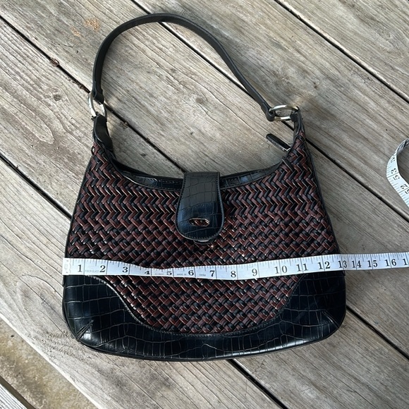 Coldwater Creek Black Brown Woven Hobo Shoulder Bag Faux Croc Trim - Picture 9 of 10